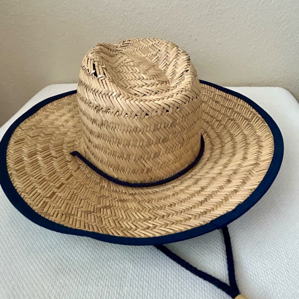 Corona Straw Hat Lifeguard Hat Blue Trim Island Design Chin Strap Corona Patch - Picture 6 of 7